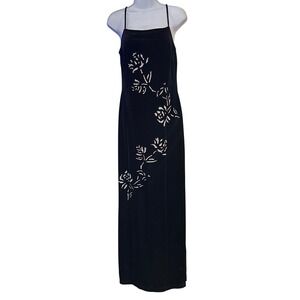 90s Morgan and Co Velvet Maxi Dress Glitter Floral Whimsigoth Grunge Glam 11/12